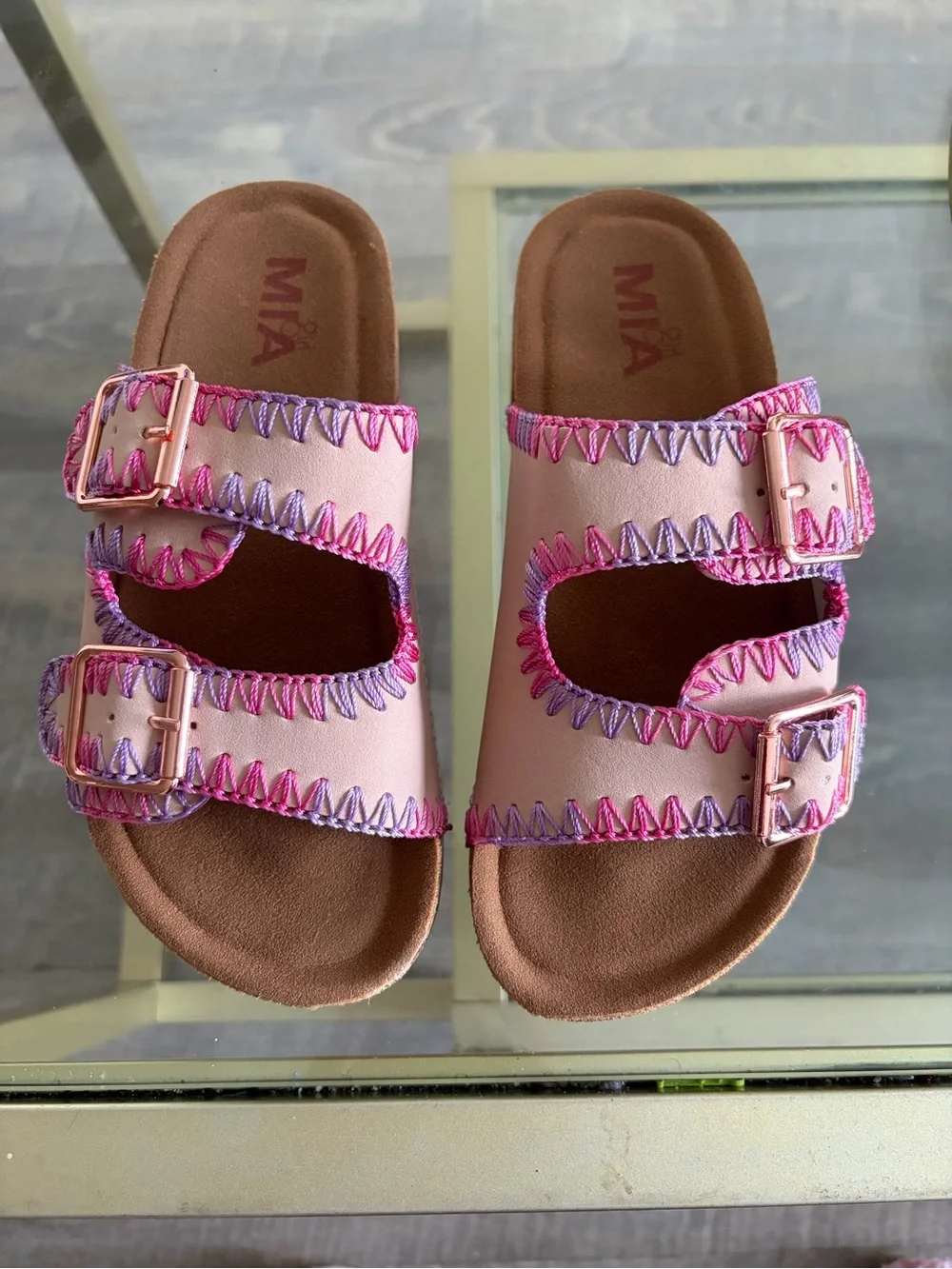 MIA Pink Double-Buckle Kids Slide Sandals
